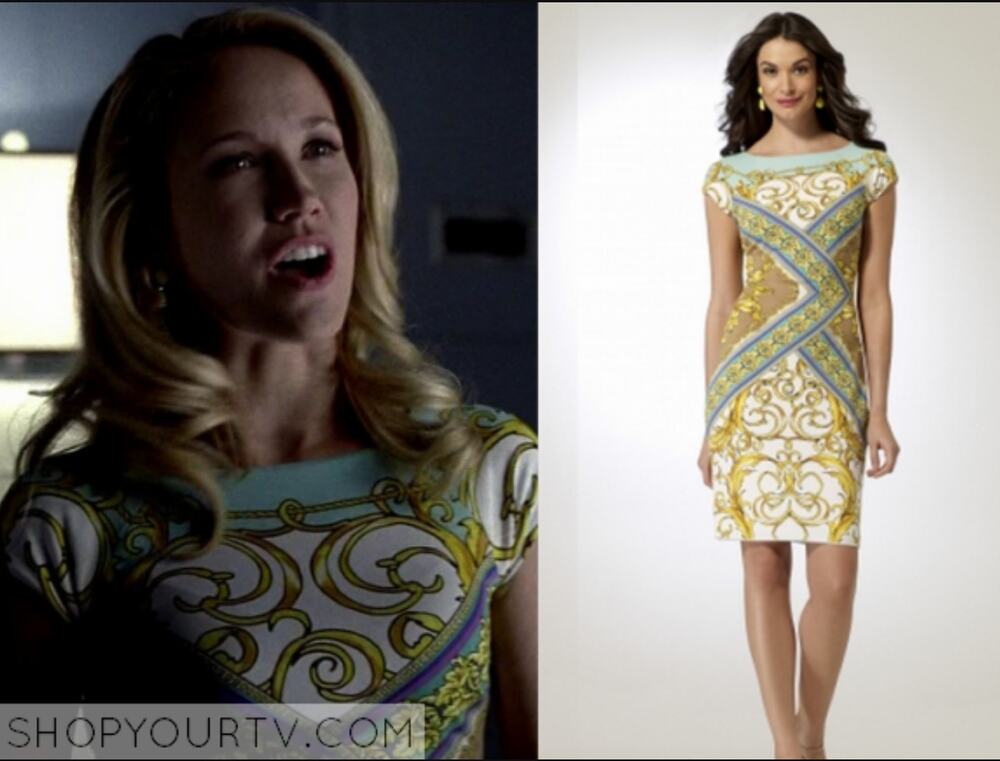Vtg y2k Cache pencil dress S ASO True Blood gold filigree scroll mobwife bodycon